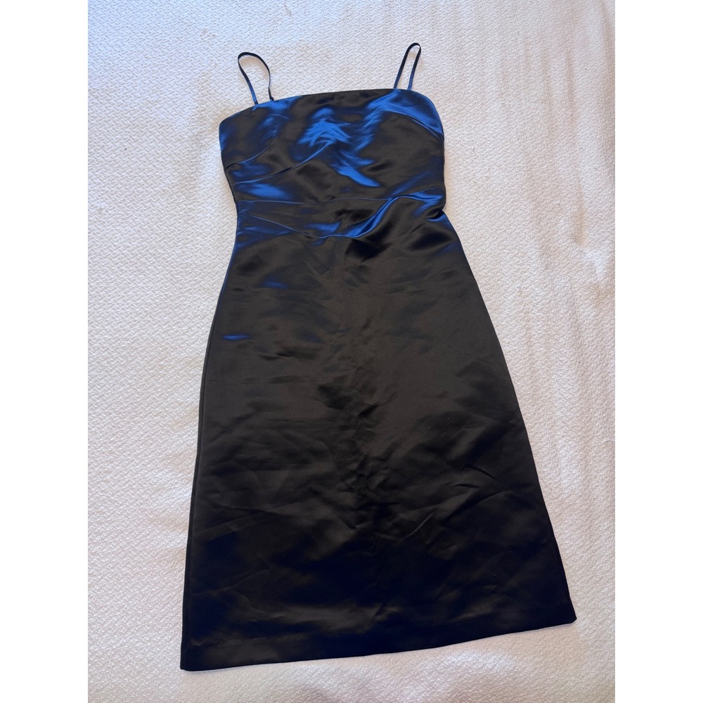 Express Black Satin Spaghetti Strap Pleated Waist Midi Cocktail Dress Size 5/6